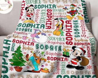 Personalized Mickey and Friends Santa Disney Christmas Blanket, Mickey's Very Merry Christmas Party Home Decor, Family Christmas Tree Gifts