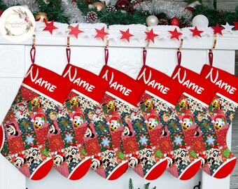 Personalized Mickey and Friends Christmas Stocking, Disney Christmas Family Stocking, Xmas Gifts Stocking for Home Decorations
