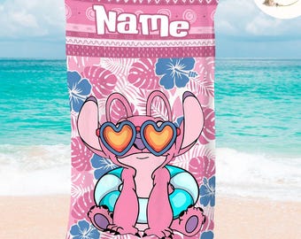 Personalized Disney Stitch Beach Towel, Lilo & Stitch Dancing Hawaii Baby Towel Bath Pool Beach Trip, Stitch Birthday, WDW Disneyland Summer