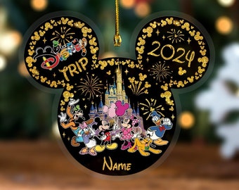 Personalized Mickey and Friends Disney Trip Christmas Ornament, Disney Castle Family Vacation 2023, First Disney Trip 2024, Magic Kingdom