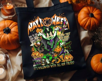 Mickey and Friends Trick or Treat Disney Halloween Canvas Tote Bag, Family Mickey's Not So Scary Halloween Party 2024 Candy Bag, Boo To You