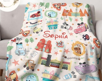 Personalized Coquette Bows Disney Cars Blanket, Lightning McQueen Sally Tow Mater Doc Hudson Cars Family Blanket, Cars Birthday Girl/Boy
