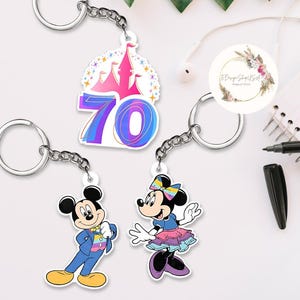 Mickey and Friends Disneyland 70th Anniversary Keychain, Disneyland Castle Family Vacation 2025, Disneyland Birthday Celebration 1955 - 2025