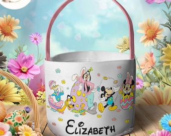 Personalized Mickey & friends Disney Easter Basket, Mickey MinnieBunny Easter Egg Hunt Basket, WDW Disneyland Family Happy Easter Decor