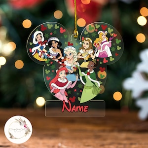 Personalized Princess Christmas Ornament, Disney Christmas Ornaments, Princess Ornament, Snow White Cinderella Belle Aurora Tiana Ornament