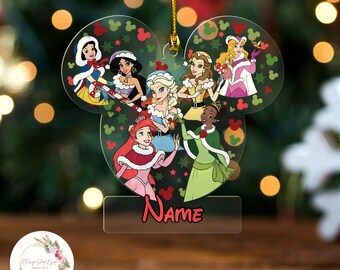 Personalized Princess Christmas Ornament, Disney Christmas Ornaments, Princess Ornament, Snow White Cinderella Belle Aurora Tiana Ornament