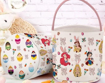 Personalized Coquette Bows Disney Princess Easter Basket, Princess Bunny Easter Egg Hunt Basket, WDW Disneyland Family Easter Trip 2025