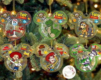 Personalized Multi-Character Toy Story Christmas Ornament, Disney Pixar Buzz Woody Jessie Slinky Dog Rex Forky Ornament, Kids Christmas Gift