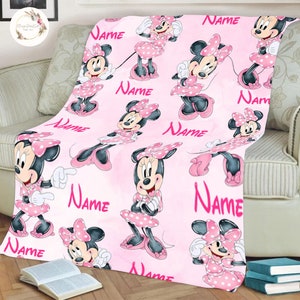 Personalized Watercolor Minnie Mouse Blanket, Custom Name Disney Minnie Blanket, Disney Blankets, Minnie Birthday Gifts, Kid Name Blanket
