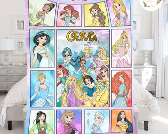 Personalized Watercolor Disney Princesses Blanket, Princess Name Blanket, Disney Birthday Blanket, Princess Birthday Gifts, Disney Blanket