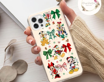 Coquette bows Disney Mickey & friends Christmas Light Phone Case, WDW Disneyland Christmas holiday phone case, iphone samsung phone case