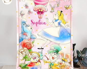 Personalized Alice In Wonderland Blanket, Cheshire Cat Mad Hatter, Disney Princess Blanket, Alice's Adventures, Custom Name Girl Blanket