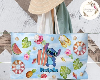 Personalized Watercolor Disney Stitch Summer Weekender Bag, Lilo