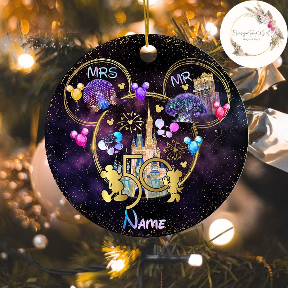 Discover Personalized Mickey Minnie Walt Disney World 50th Anniversary Christmas Ornament