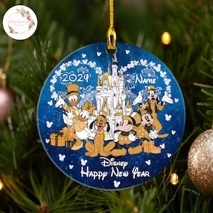 Personalized Disney Happy New Year 2024 Ornament, Mickey & Friends New Year Ornament, Disney Christmas Hanging Tree Decor, Disney Trip 2024