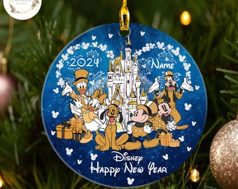 Personalized Disney Happy New Year 2024 Ornament, Mickey & Friends New Year Ornament, Disney Christmas Hanging Tree Decor, Disney Trip 2024