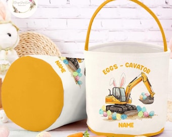 Personalized Eggs-Cavator Boys Girls Easter Basket, Easter Basket with Name, Baby’s First Easter Gift, Easter Egg Hunt Basket, Easter Gift
