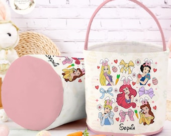 Personalized Coquette Bows Disney Princess Easter Basket, Princess Bunny Easter Egg Hunt Basket, WDW Disneyland Family Easter Trip 2025