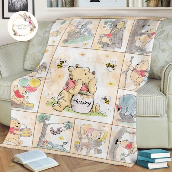 Personalized Watercolor Winnie the Pooh blanket, Pooh Bear and friends  blanket, Birthday gift for her/him, Kids Adults blanket