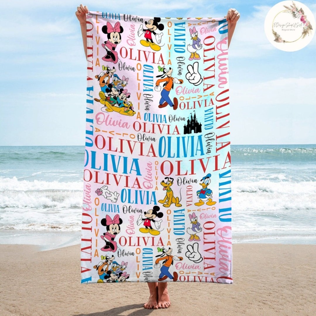 Personalized Watercolor Mickey and Friends Disney Summer Beach Towel