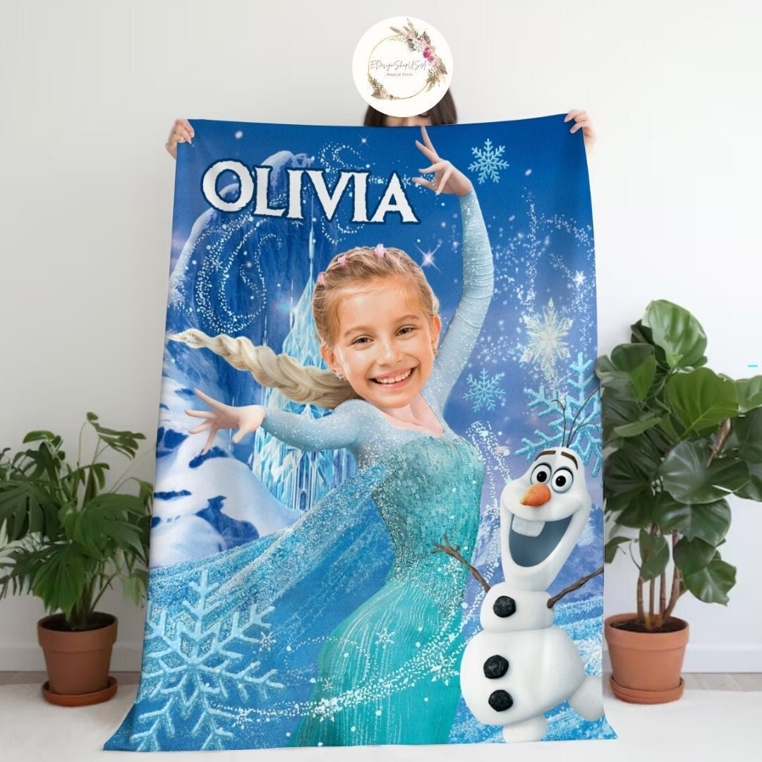 Personalized Disney Princess Blanket, Custom Face Photo Name Baby Girl Blanket, Disney Princess Birthday Girl Gift, WDW Disneyland Princess