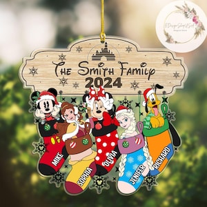 Personalized Disney characters Family Stocking Ornament, Multi-character Mickey & friends Princess Stitch Xmas Family Ornament 2024 Gift