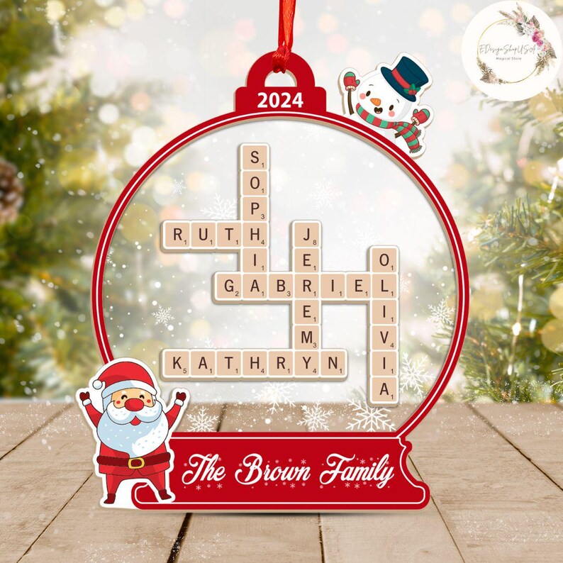 Personalized Wooden Family Crossword Christmas Ornament, Grandparents