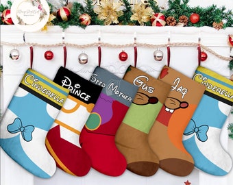 Personalized Cinderella Christmas Stockings, Xmas Disney Princesses Stocking, Gus and Jaq, Family Christmas Stocking Gift, Cinderella Xmas