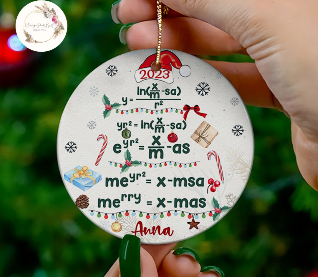 Personalized Math Teacher Ornament, Math Equation Christmas Tree Ornament, Santa