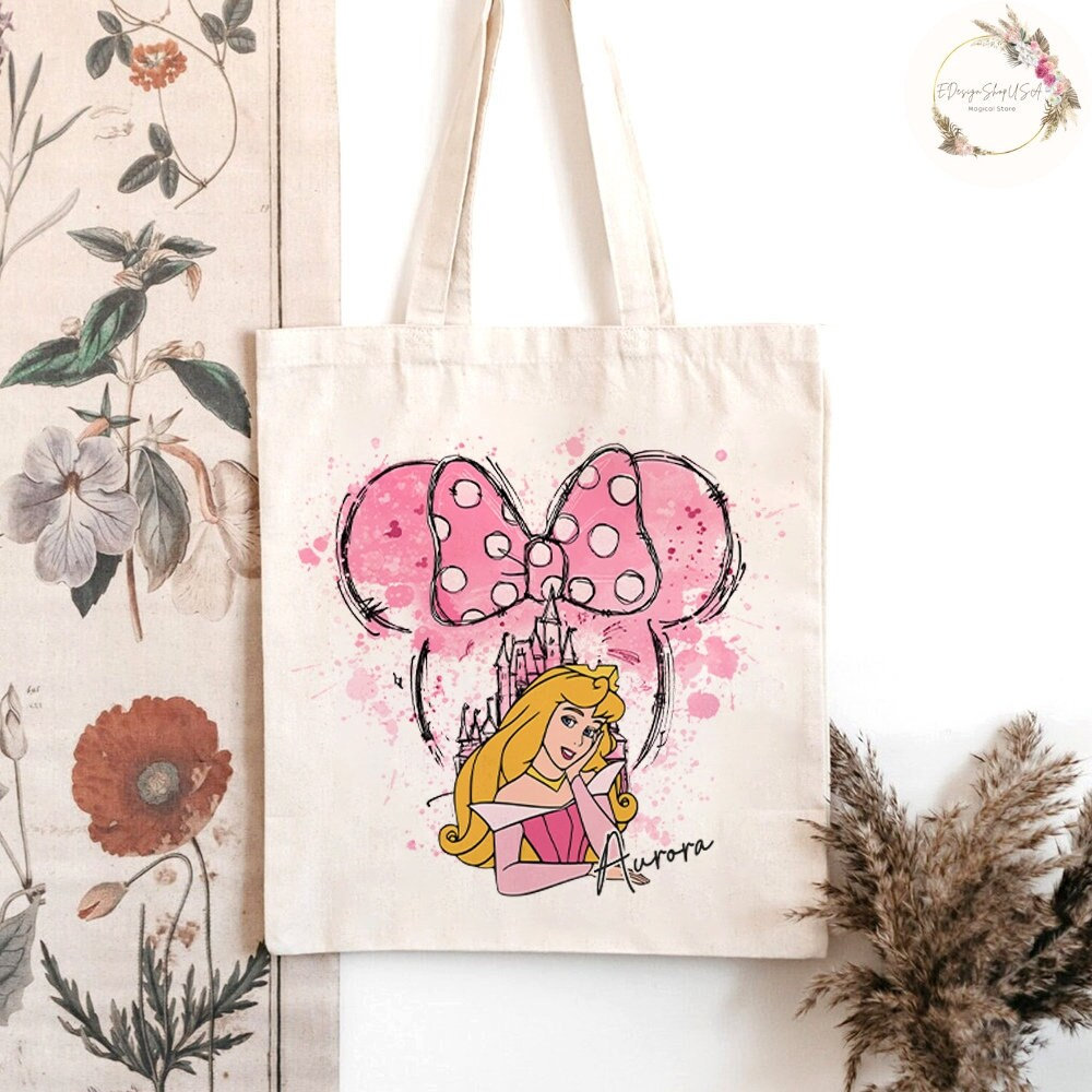 Personalized Watercolor Disney Princess Canvas Tote Bag