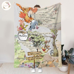 Personalized Winnie the Pooh blanket, Watercolor Pooh Bear and friends blanket, Birthday gift for her/him, Kids Adults blanket