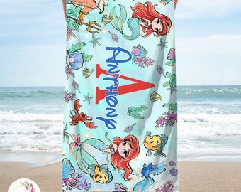 Personalized Disney The Little Mermaid Beach Towel, Ariel Disney Princess Summer Beach Trip Towel, WDW Disneyland Family Summer 2024
