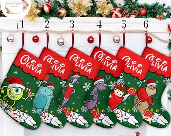 Personalized Monster Inc Christmas Lights Stocking, Xmas Monster Inc Stockings With Name, Disney Family Christmas Gifts 2023, Xmas Stocking