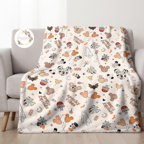 Personalized Mickey and Friends Mummy Pumpkin Spooky Vibes Disney Halloween Blanket, Mickey's Not So Scary Halloween Party 2024 Home Decor