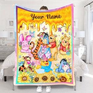 Personalized Watercolor Winnie the Pooh Blanket, WDW Disneyland Pooh