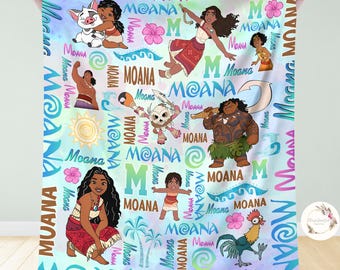 Personalized Watercolor Disney Moana blanket, Moana Princess blanket, Birthday gift for her/him, Kids Adults blanket, Moana Birthday Gifts