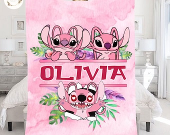 Personalized Angel Blanket, Custom Baby Girl Disney Blankets, Stitch Blanket, Disney Birthday Girl, Custom Name Blanket, Disney Trip Gift