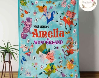 Personalized Custom Name Disney Alice in Wonderland Blanket, Custom Name Baby Girl Blanket, Disney Princess Alice Birthday Girl,Cheshire Cat