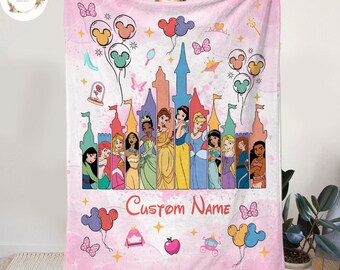 Personalized Watercolor Disney Princess Blanket, Custom Name Baby Girl Blanket, Disney Princess Birthday Girl, WDW Disneyland Girl Trip Gift