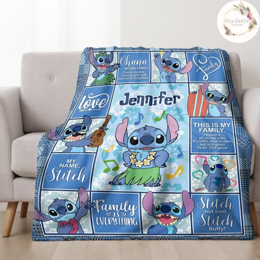 Personalized Disney Stitch Blanket, Custom Name Lilo & Stitch Baby
