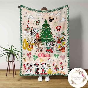 Personalized Mickey and Friends Santa Disney Christmas Blanket, Mickey's Very Merry Christmas Party Home Decor, Family Christmas Tree Gifts