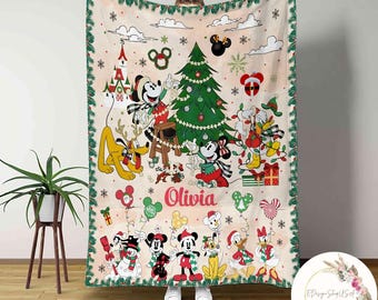 Personalized Mickey and Friends Santa Disney Christmas Blanket, Mickey's Very Merry Christmas Party Home Decor, Family Christmas Tree Gifts
