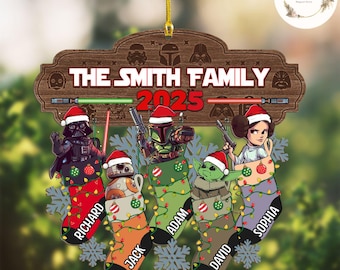 Personalized Star Wars Family Stocking Ornament, Multi-character Darth Vader Mandalorian R2D2 Christmas Family Ornament 2025 Gift
