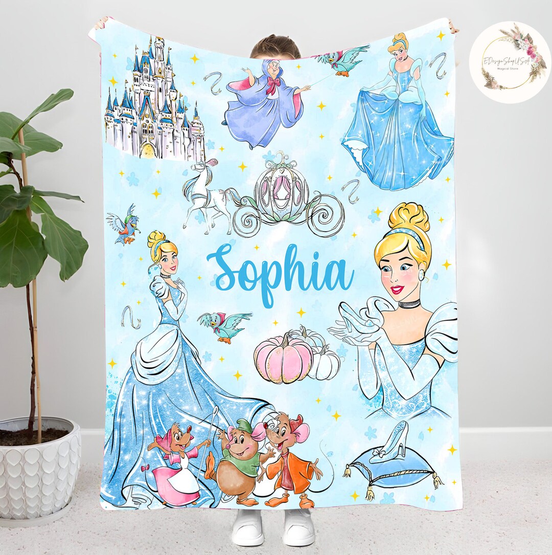 Personalized Disney Princess Cinderella Blanket, Custom Name Baby Girl