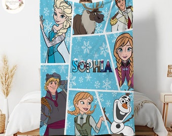 Disney Frozen Blanket, Custom Name Disney Blanket, Princess Elsa Blanket, Disney Birthday Girl Gift, Kids Disney Blanket