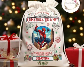 Personalized Spiderman Super Hero Special Delivery Disney Christmas Sack, Spiderman Santa Sack Xmas Keepsake 2024 sack for kids
