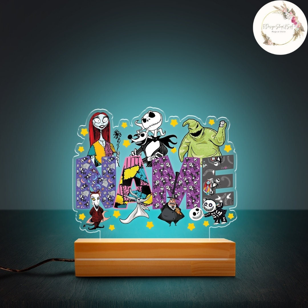 Custom Name Disney The Nightmare Before Christmas Night Light,  Jack Sally Oogie Boogie Lock Shock Barrel Room Decor, WDW Disneyland Family