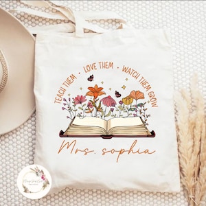 Sac fourre-tout personnalisé pour enseignant Teach Them Love Them Watch Them Grow, cartable pour la rentrée, cadeau de remerciement pour enseignant, cadeau pour enseignant