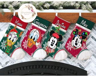 Personalized Multi-character Mickey & friends Pooh Toy story Disney Christmas Stockings, Christmas Stockings With Name,Family Christmas Gift