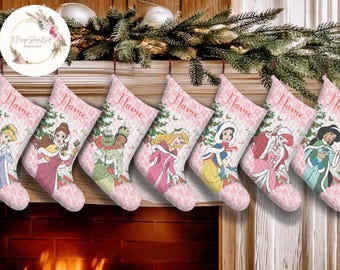 Coquette bows Disney Princess Christmas Stockings, Girls Trip Christmas Stockings With Name, Christmas bows girly aesthetics stocking Gifts